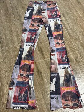 Playboy x Soulland Mesh Flare Pants Logo Print Y2K Sheer XS